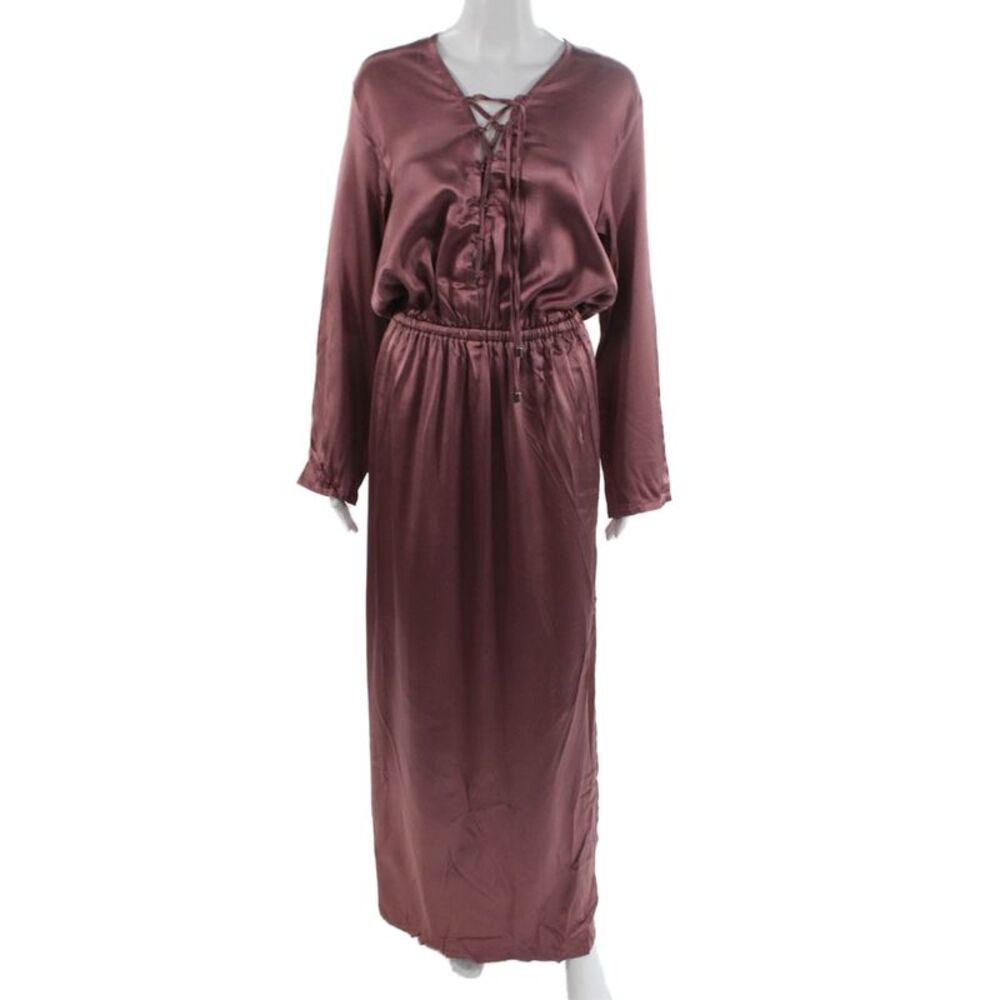 Nonchalant Label Womens Maxi Dress Purple V-Neck Lace-Up Long-Sleeve Size S